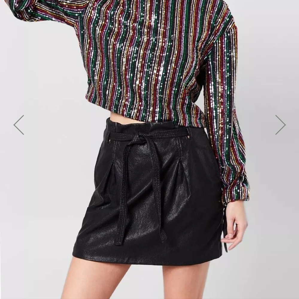Free People Black Faux Leather Payton Miniskirt Size 0